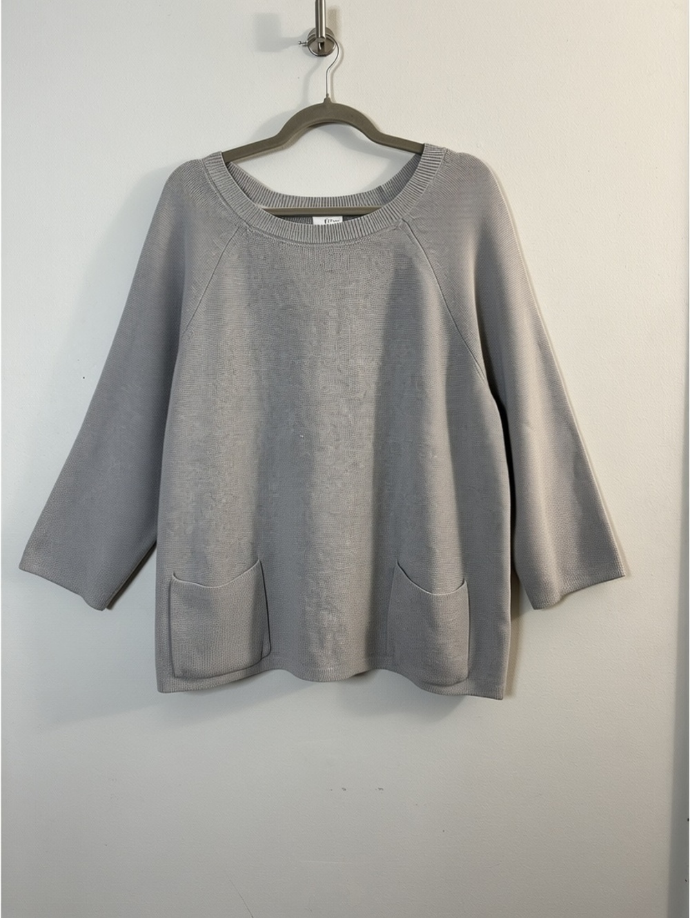 J.Jill Women’s 3X Gray Knit Pullover Sweater 3/4 Sleeve Patch Pockets Oversized